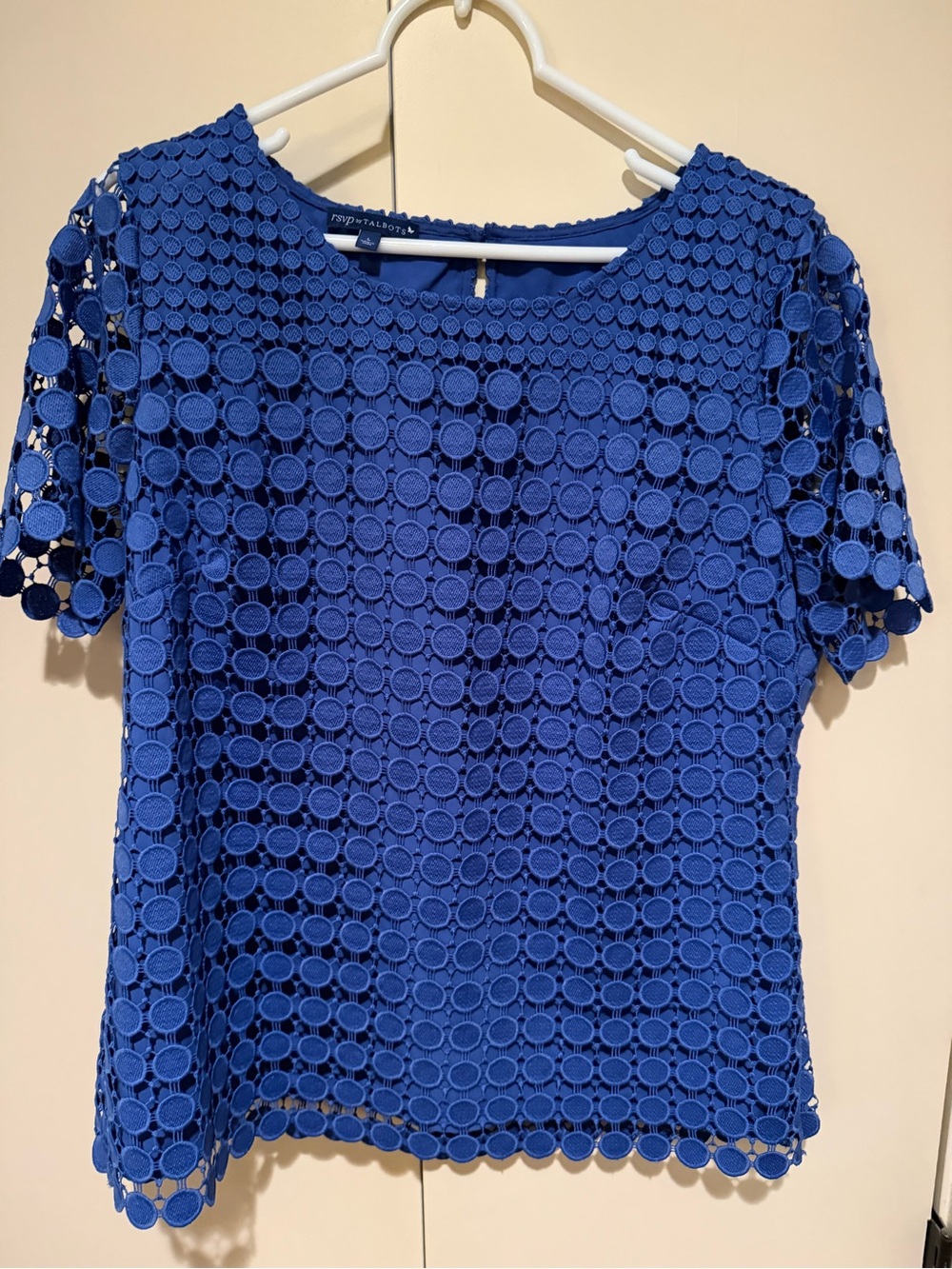 Talbots Royal Blue Circle Crochet Short Sleeve Top